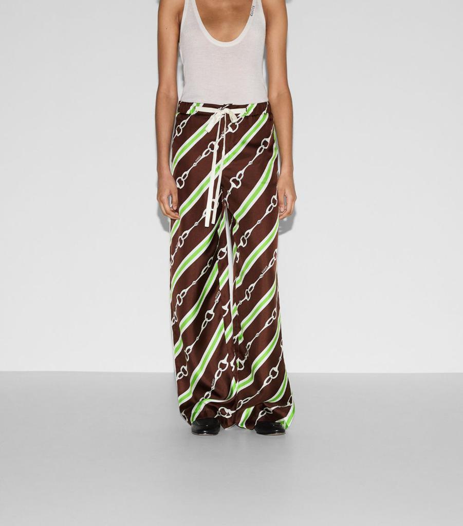 Gucci Silk Horsebit Print Trousers 2054-BROWN 42-IT