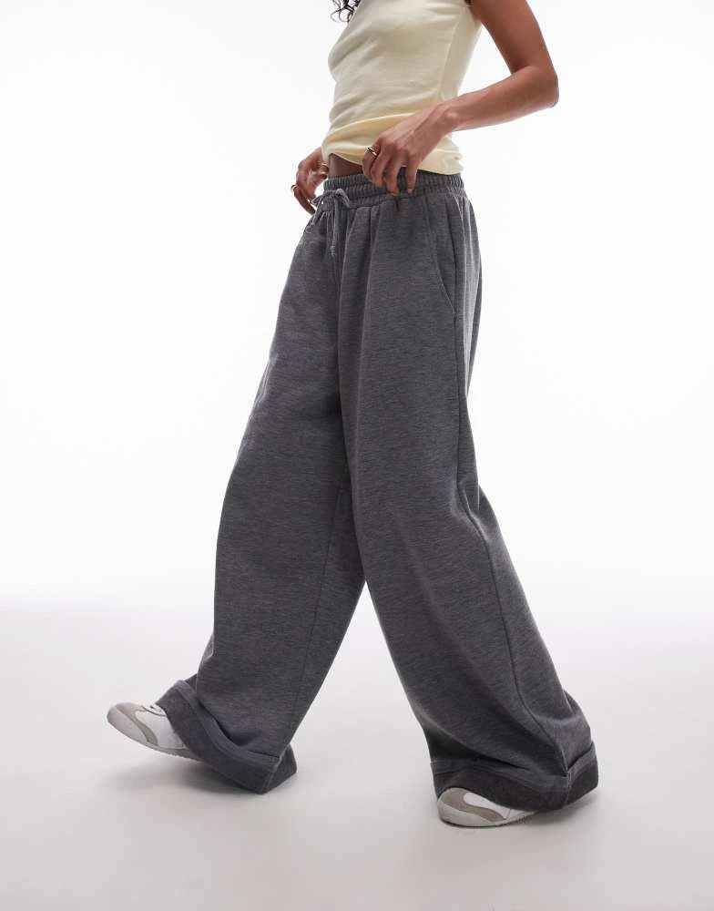 Topshop Topshop premium turn back wide leg jogger in grey marl 4