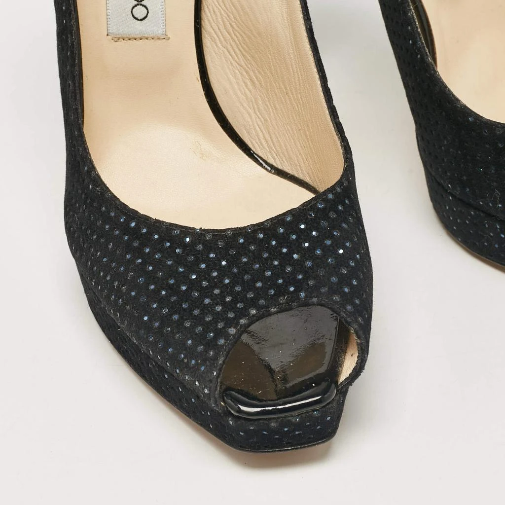 Jimmy Choo Jimmy Choo Black Embellished Suede Peep Toe Platorm Slingback Pumps Size 41 7