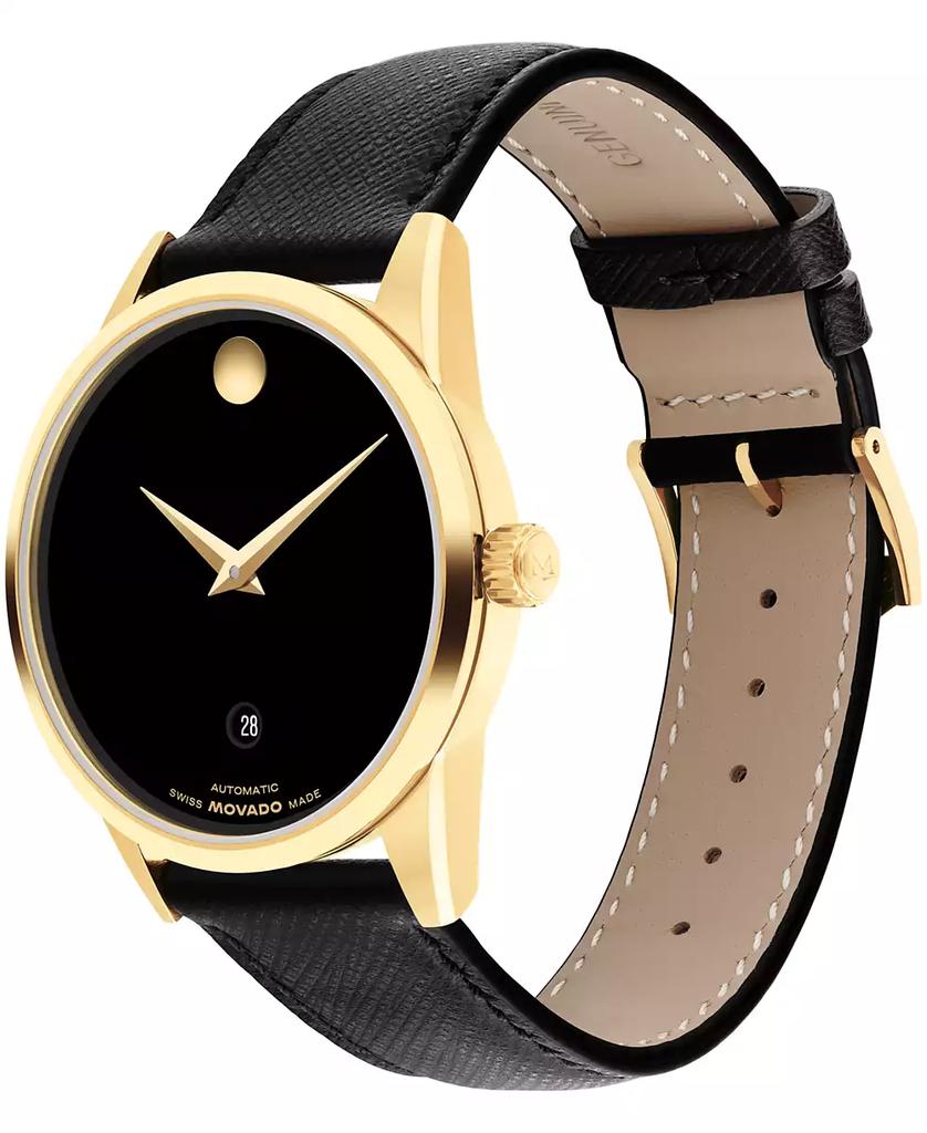 Movado Men's Museum Classic Swiss Automatic Black Leather Watch, 40mm