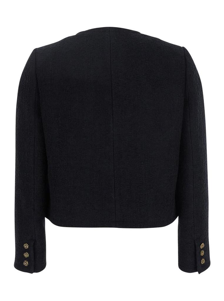 ba&sh 'Meredith' Black Crop Jacket With Round Neck And Metal Buttons In Cotton And Wool Blend Woman