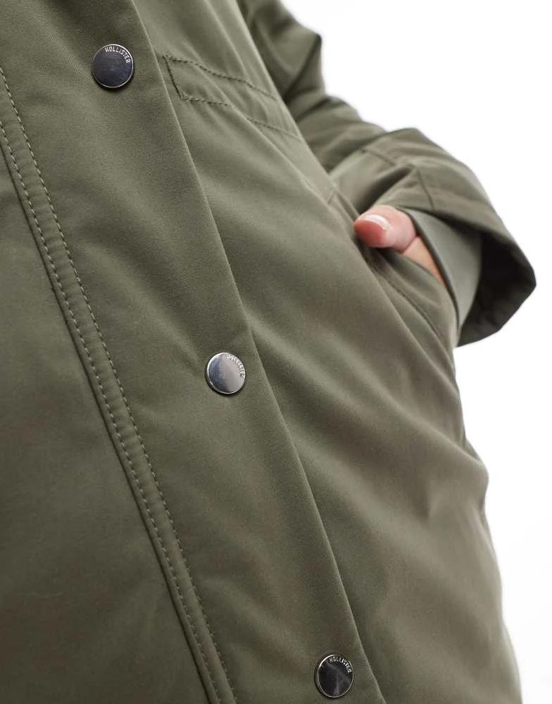 HOLLISTER Hollister teddy faux fur lined hooded parka jacket in dusty olive 2