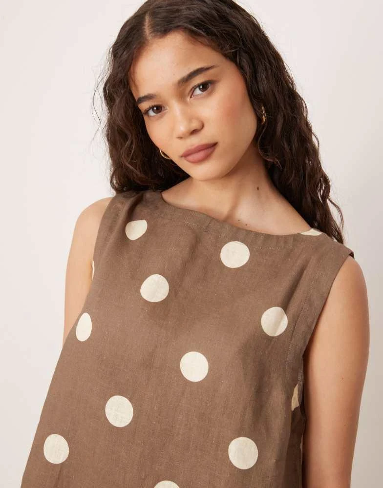 Vrg Grl VRG GRL aftersun polka dot linen mini shift dress in brown 4