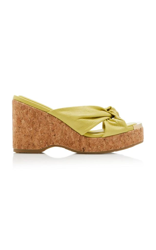 Jimmy Choo Jimmy Choo - Avenue Lizard-Effect Leather Wedge Sandals - Yellow - IT 39 - Moda Operandi 1