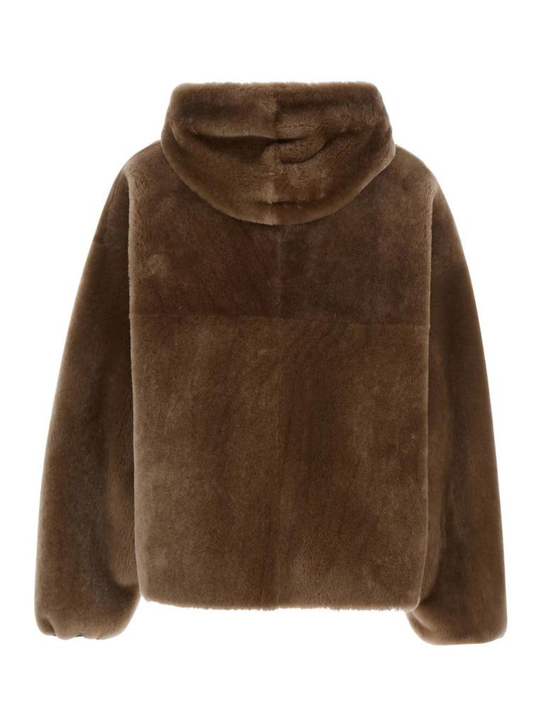BLANCHA Brown Reversible Shearling Jacket With Drawstring Hood And Front Zip Closure In Fur Woman