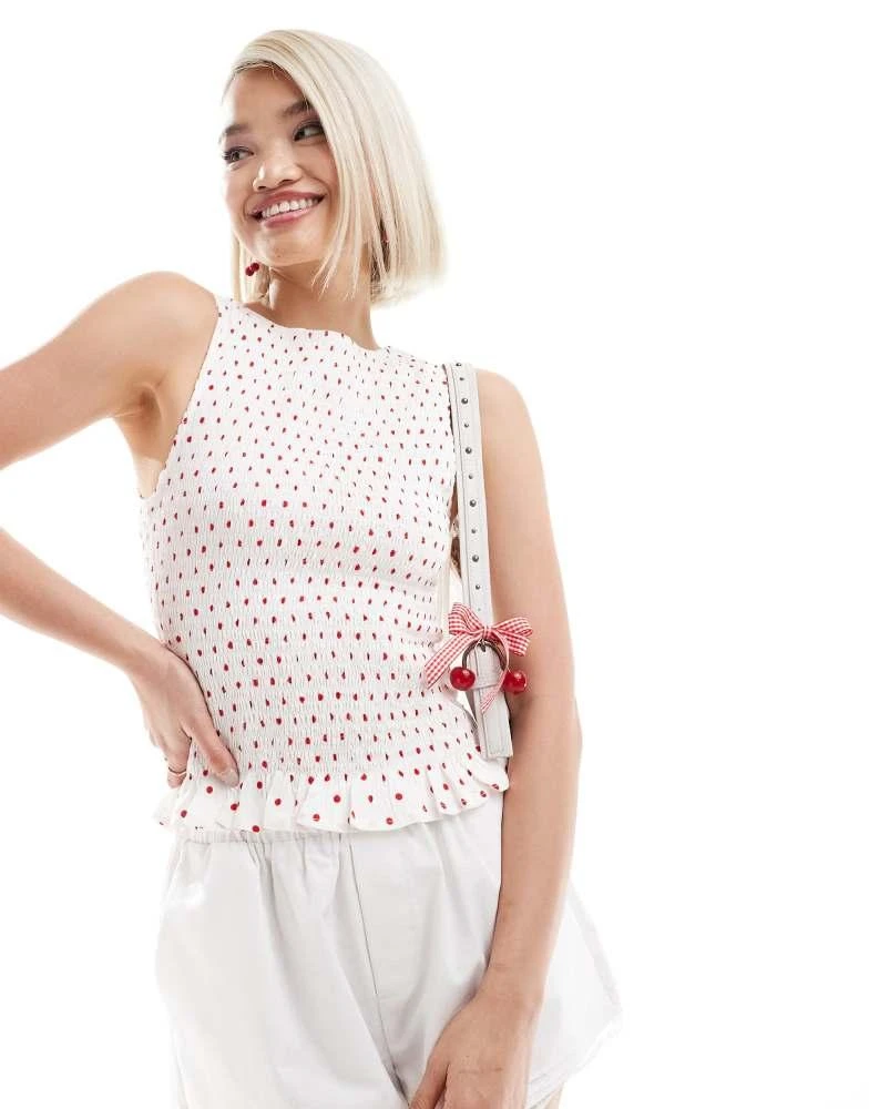 Motel Motel Exclusive birita shirred vest top in red polka dot 1