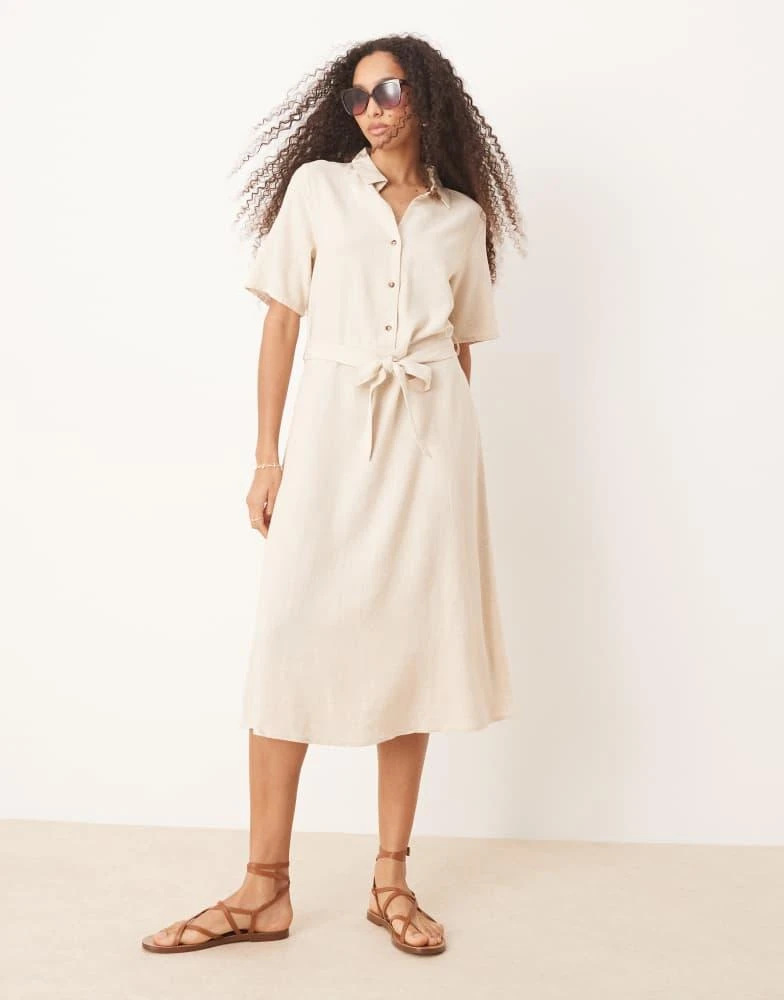 JDY JDY linen mix midi shirt dress in BEIGE - BEIGE - XL - UK 14