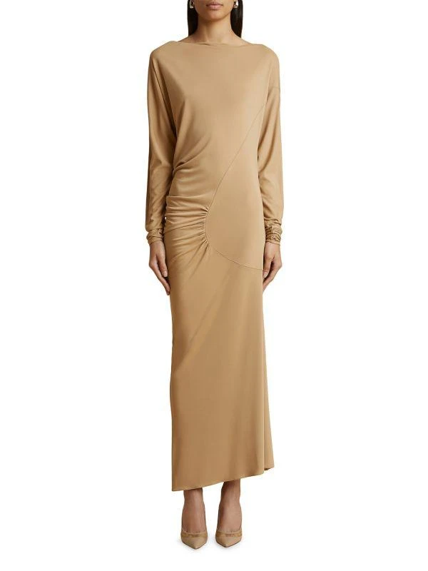 Khaite Oron Gathered Long-Sleeve Dress 1