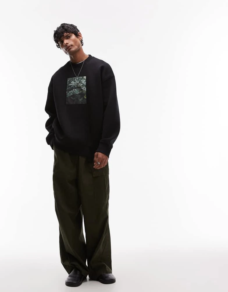 Topman Topman oversized fit sweatshirt with leaves patch print in black 4