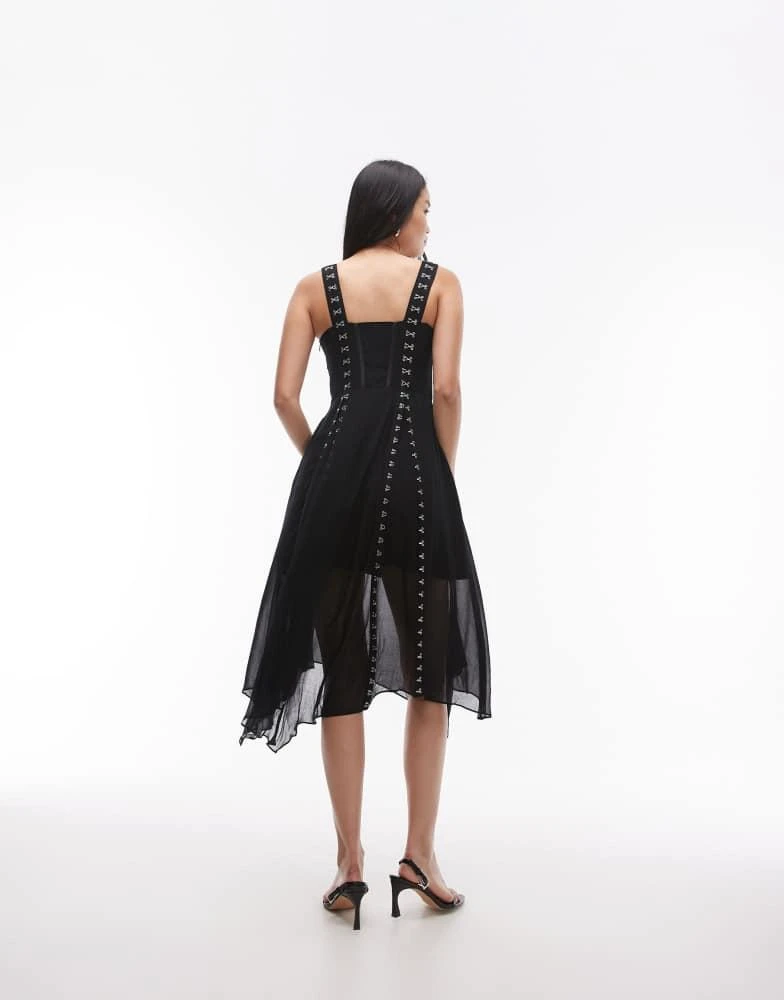 ALL SAINTS AllSaints Luna corset mesh midi dress in black 2