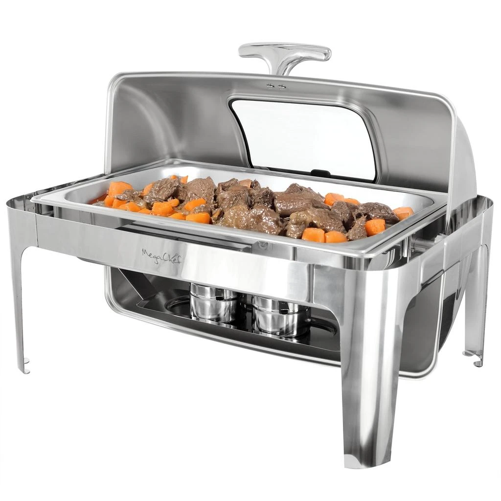 Megachef 9.5 Quart Oblong Roll Top Stainless Steel Professional Chafing Dish/Food Warmer/Buffet Server with Window