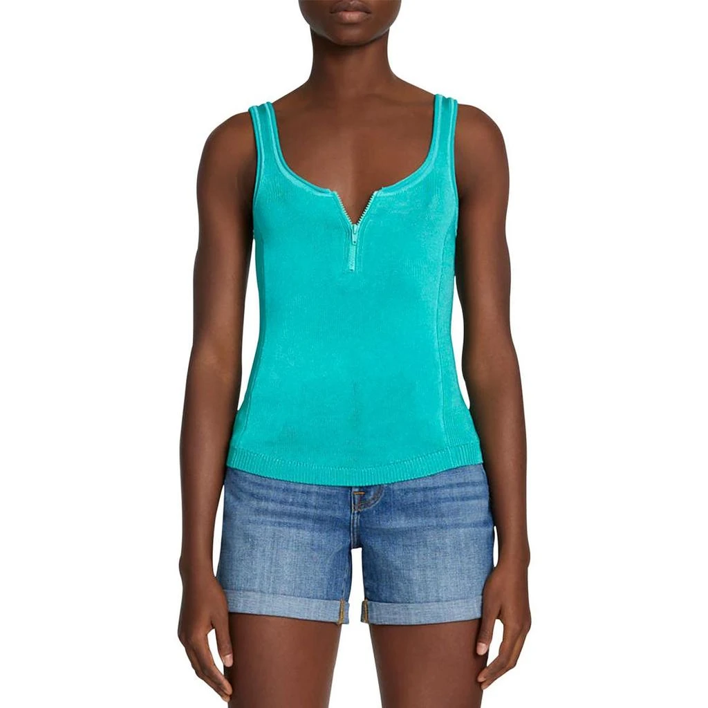 7 For All Mankind High Shine Womens Ribbed Knit 1/4 Zip Tank Top 1