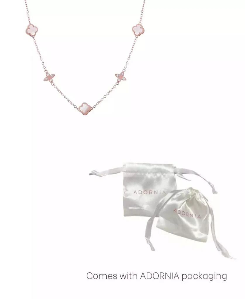 ADORNIA Rose Gold Mother of Pearl CZ Clover Station Necklace 3