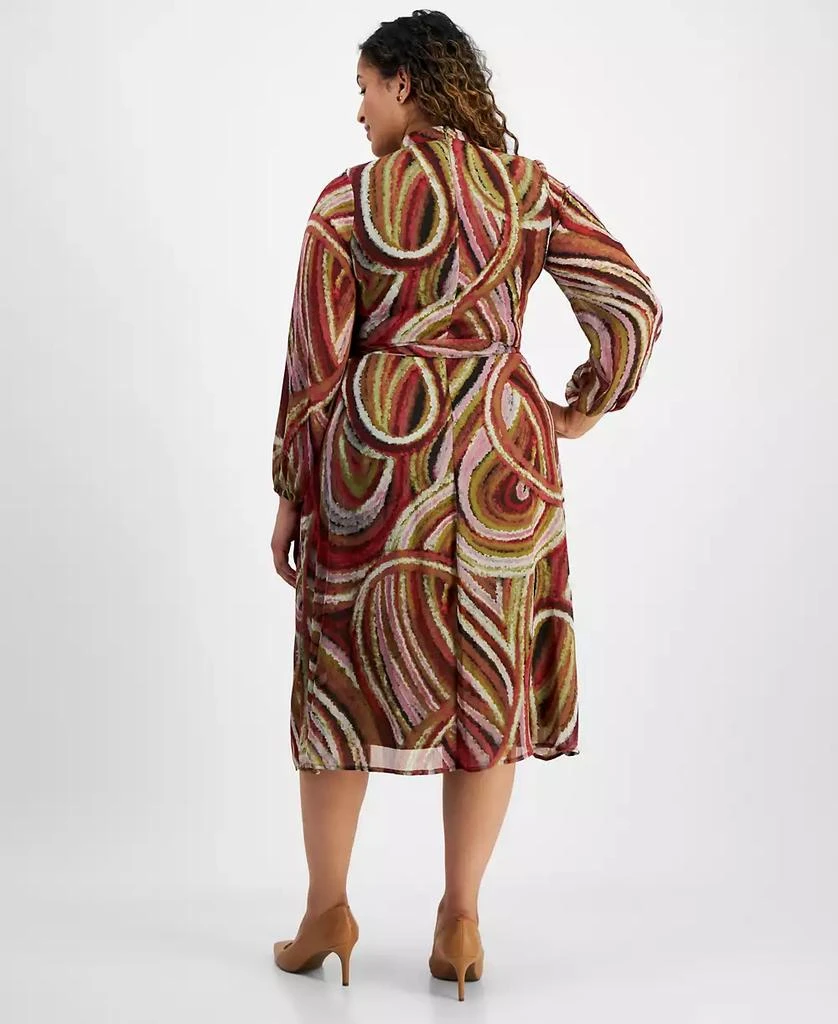 Tahari Plus Size Chiffon Long-Sleeve Midi Fit & Flare Dress 2