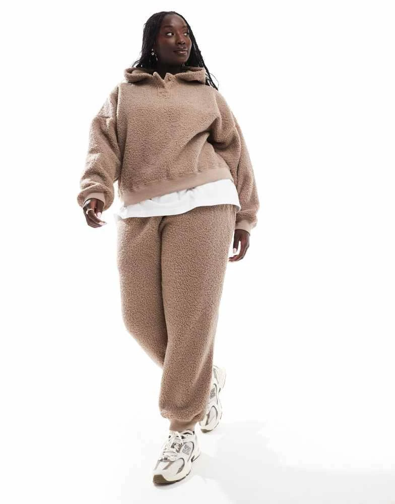 ASOS ASOS DESIGN Curve lounge borg oversized hoodie & jogger set in taupe 1
