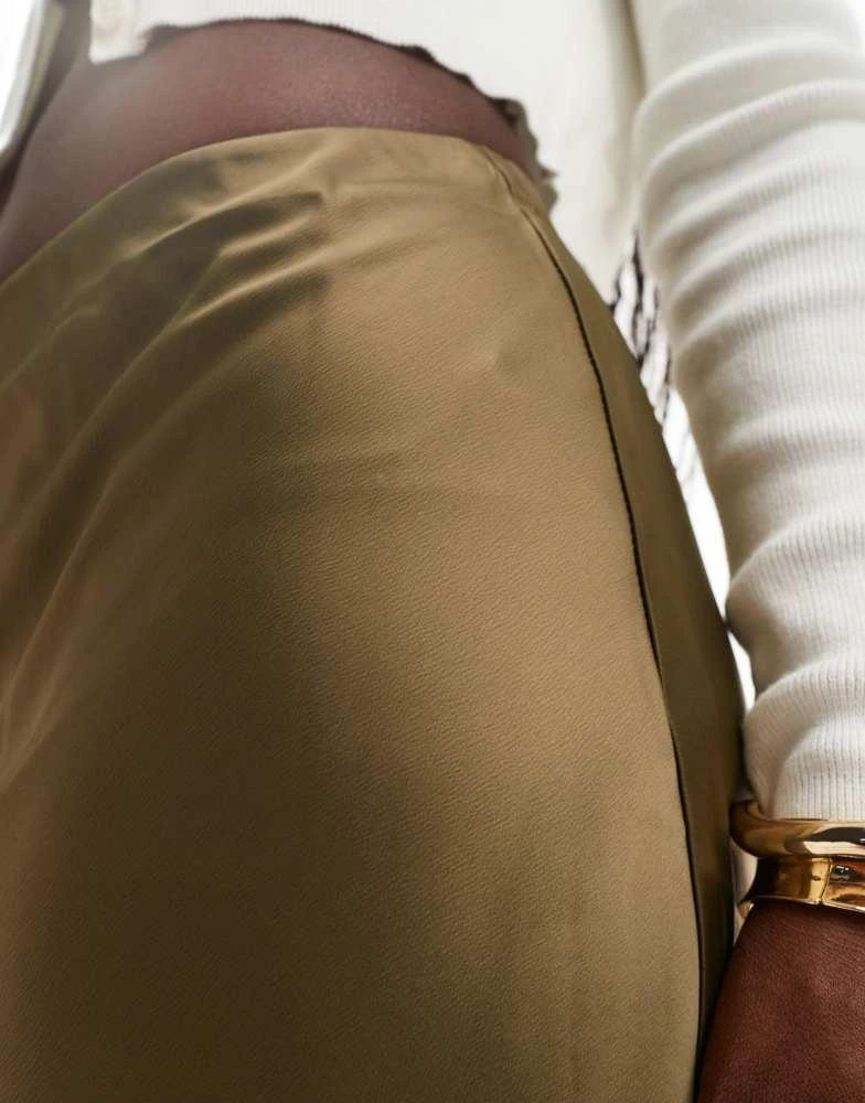 Y.A.S. YAS maxi satin skirt in olive green - MGREEN 5
