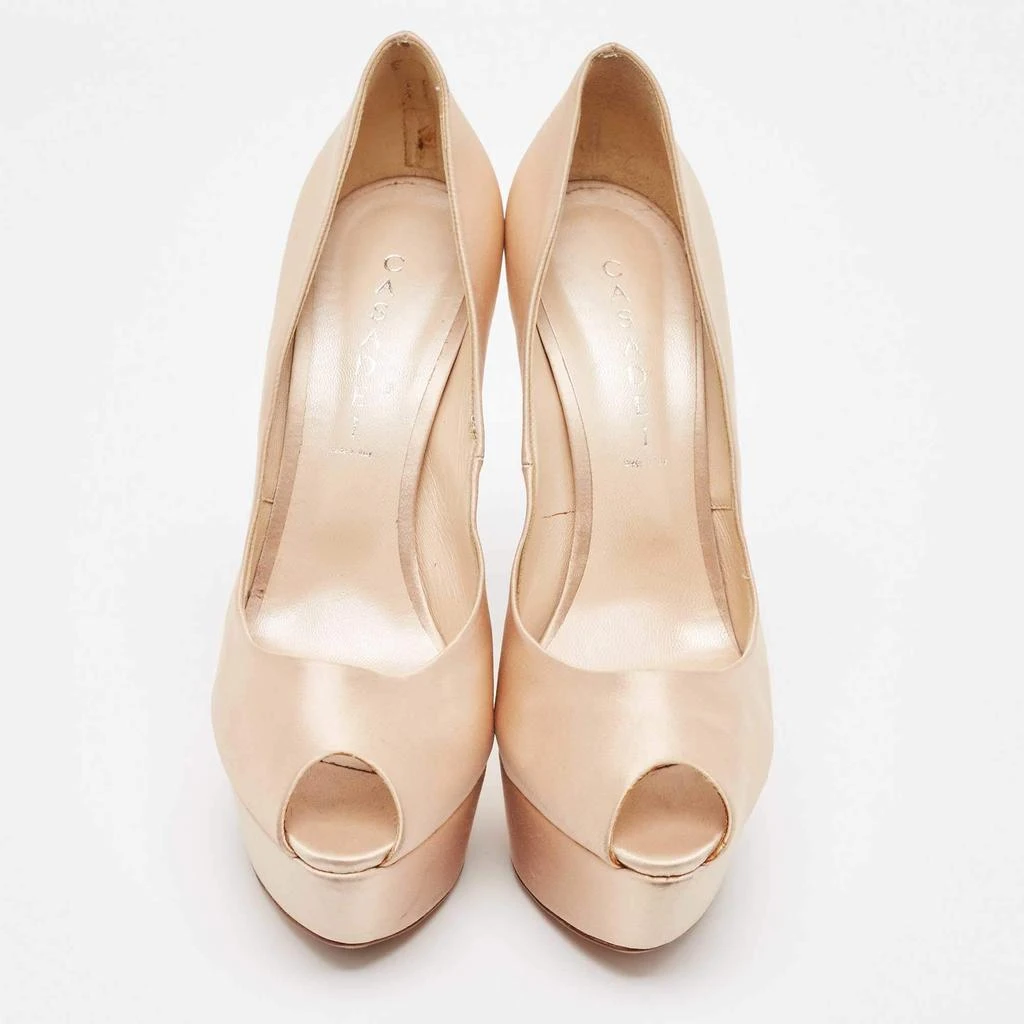 CASADEI Casadei Beige Satin Platform Peep Toe Pumps Size 41 3