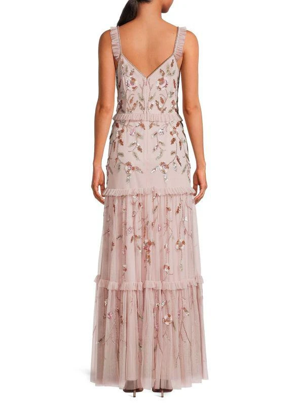 knee length dresses for ladies Dot Lace Mesh Tiered Ruffle Maxi Dress M / Off White main image 1
