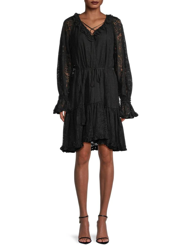 Kobi Halperin Womens Senna Lace Ruffled Shift Dress Black XS