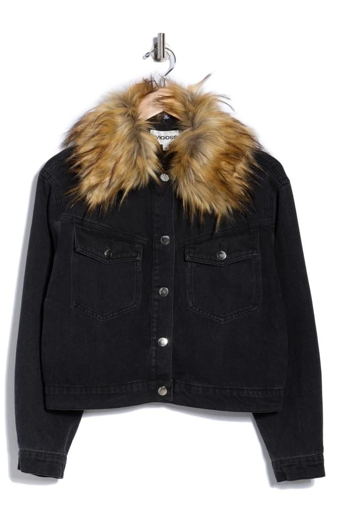 VIGOSS Faux Fur Collar Crop Denim Jacket 3