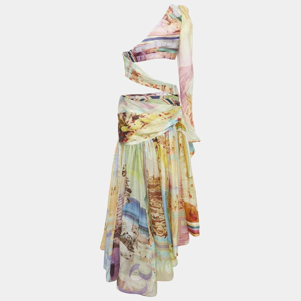 open lace back dress Zimmermann Tama Asymmetric One-Shoulder Dress Multicolor Poster Print –  Celebrity Owned main image 1