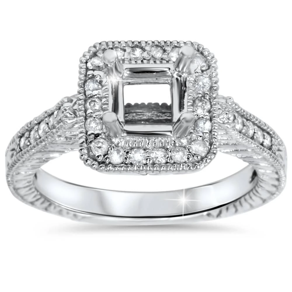 Pompeii3 1/3ct Vintage Princess Cut Engagement Ring Setting 14K White Gold Size Selectable