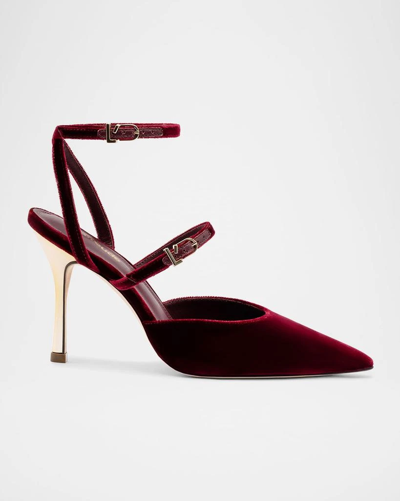 Larroude Kris Velvet Ankle-Strap Evening Pumps 1
