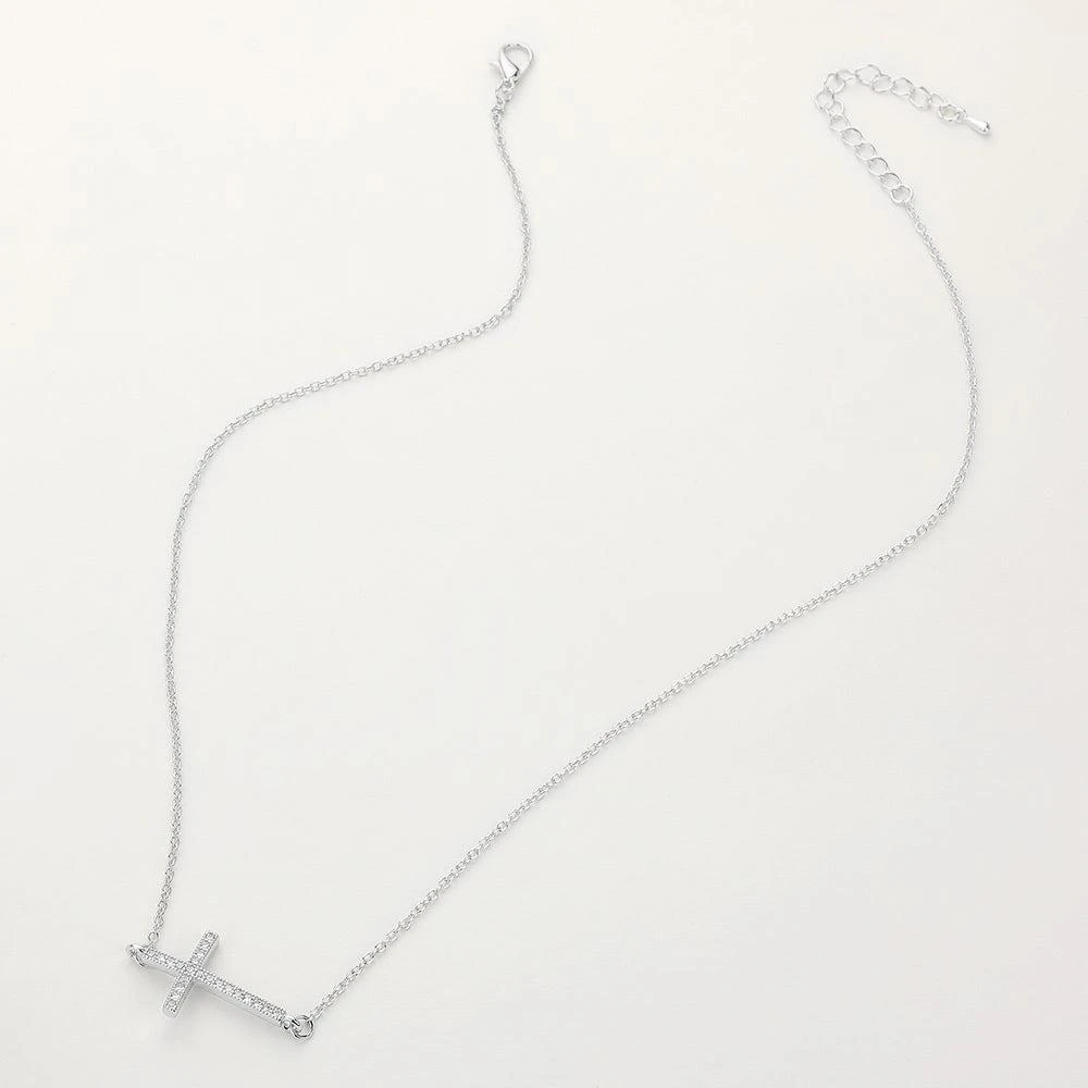 FASHNZFAB 14K Gold Plated CZ Stone Paved Cross Pendant Necklace 3