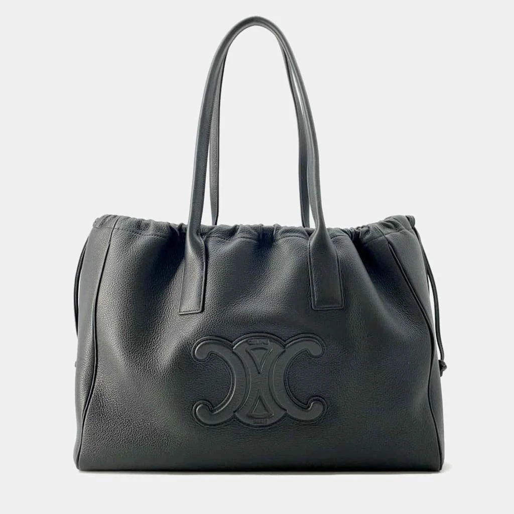 Celine Celine Black Calf Leather Cabas Drawstring Cuir Triomphe Tote Bag 1