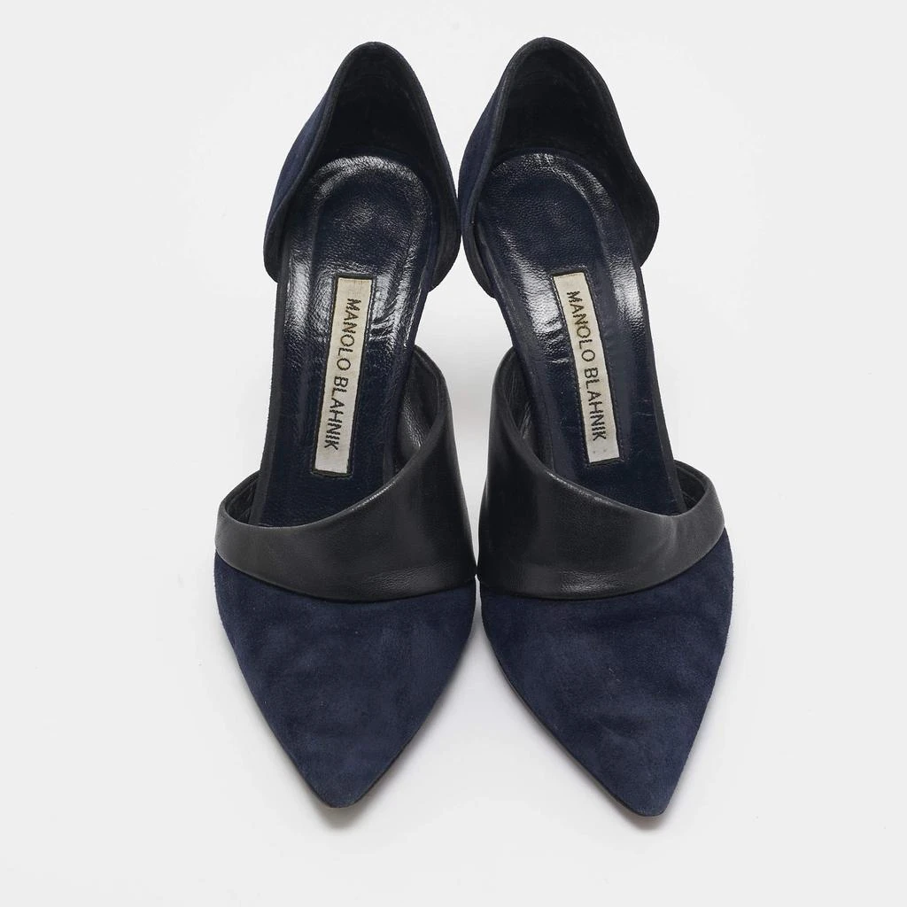 Manolo Blahnik Manolo Blahnik Navy Blue/Black Suede and Leather D'orsay Pumps Size 36 3