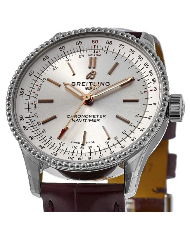 BREITLING Breitling Navitimer Automatic 35 Silver Dial Burgundy Leather Strap Women's Watch A17395F41G1P1 3