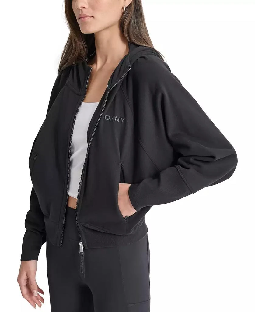 DKNY Women's Embroidered-Logo Cropped Zip-Front Fleece Hoodie 3
