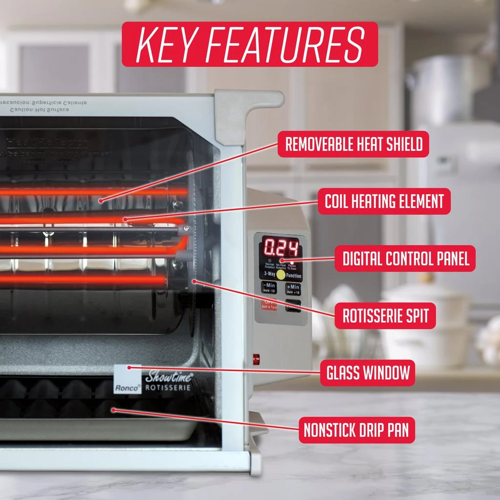 Ronco Ronco Digital Rotisserie Oven, Platinum Digital Design, Large Capacity (15lbs) Countertop Oven 4