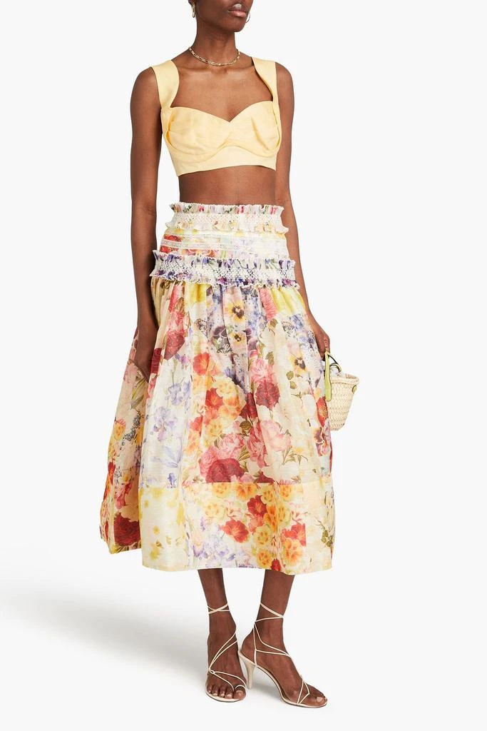 Zimmermann Ruffled floral-print linen and silk-blend gauze midi skirt 2