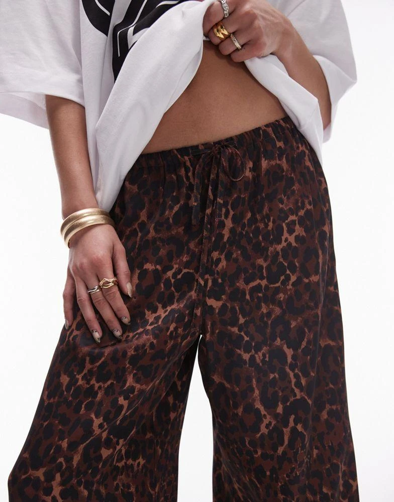 Topshop Topshop leopard printed satin straight leg tie waist trouser in dark leopard 2