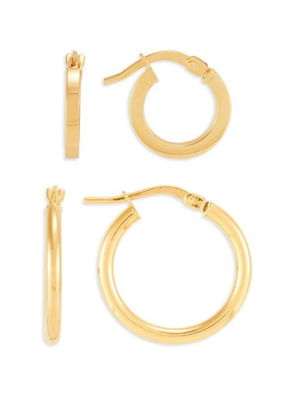 Saks Fifth Avenue Set of 2 14K Yellow Gold Round Hoop And Square Tube Huggie Earrings 4