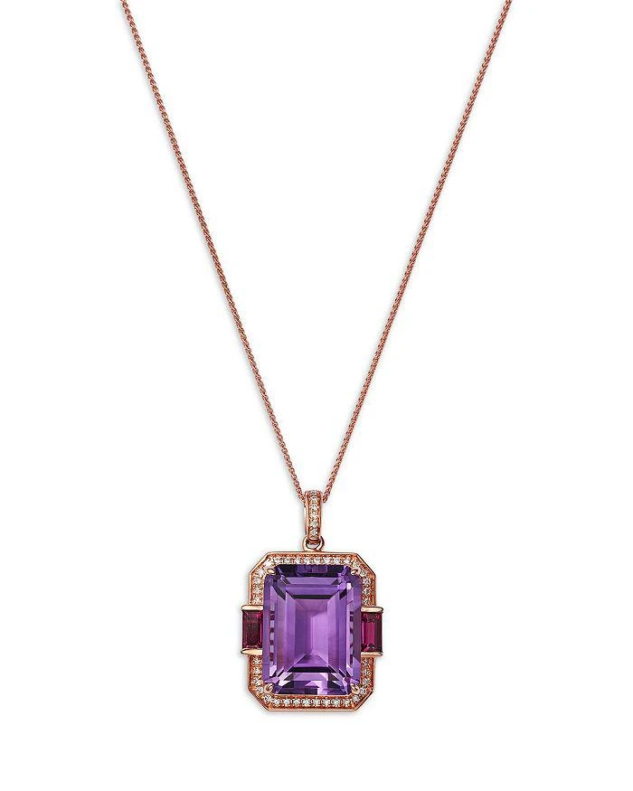 Bloomingdale
s Fine Collection Amethyst, Rhodolite,
Diamond Pendant Necklace in 14K Rose Gold, 18"