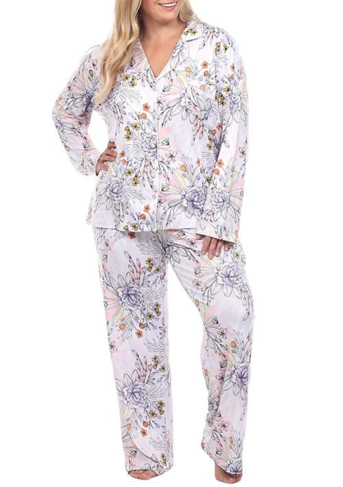 White Mark Plus Size Long Sleeve Floral Pajama Set