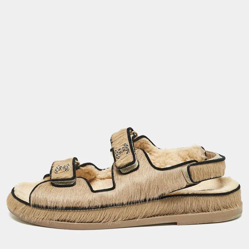 Chanel Chanel Brown Calf Hair and Shearling Fur Dad Slingback Sandals Size 40.5 1