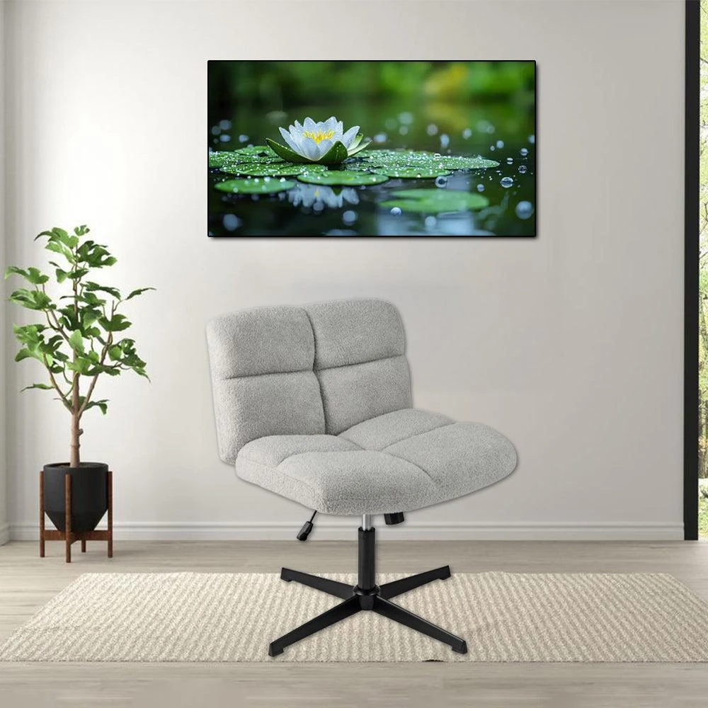 Hivvago Armless Cross-Legged Office Chair with Faux Lamb Fleece Upholstery and Adjustable Height