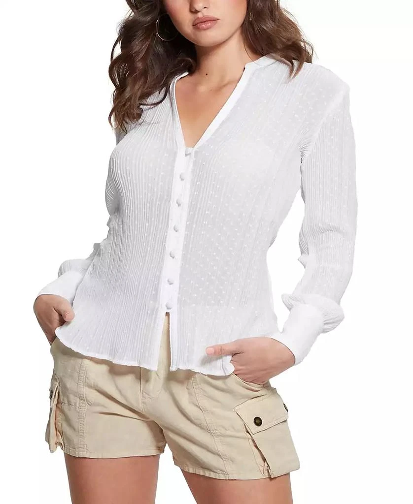GUESS Women's Lisette Printed Long-Sleeve Tie-Front Top 1