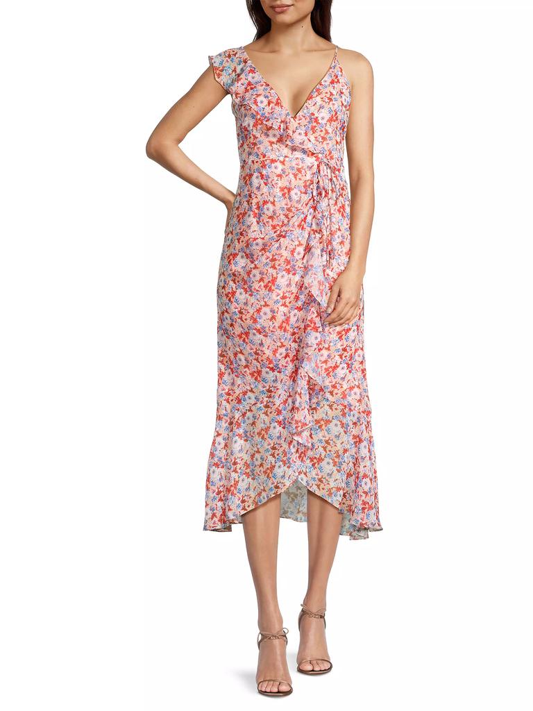 Laundry by Shelli Segal Asymmetric Floral Ruffle Midi-Dress