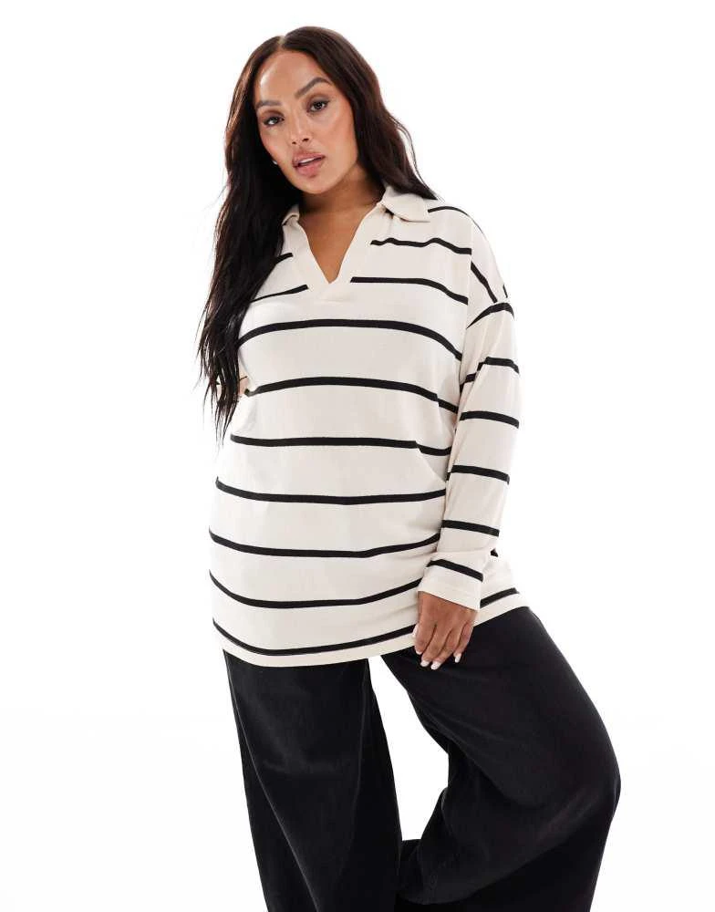 New Look Plus New Look Curve striped rugby sweatshirt in cream from ASOS