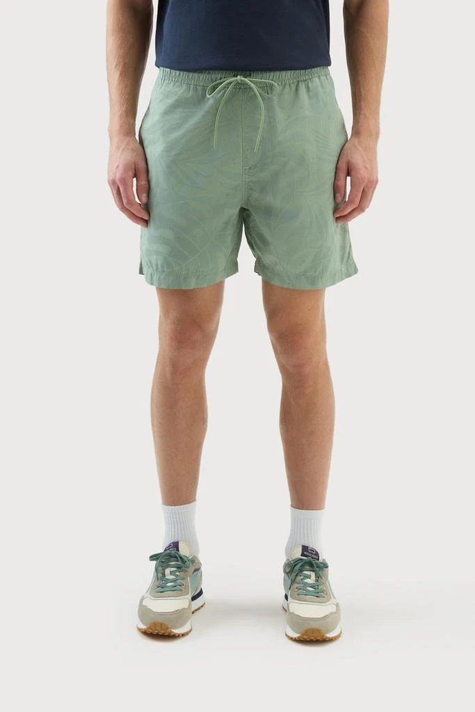 WOOLRICH Pure Cotton Garment-Dyed Shorts with a Tropical Print - Men - Green 1