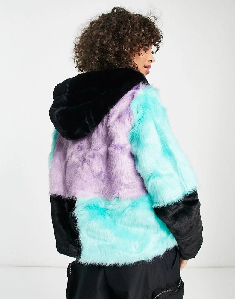 The Ragged Priest The Ragged Priest multi panelled faux fur jacket in multi 3