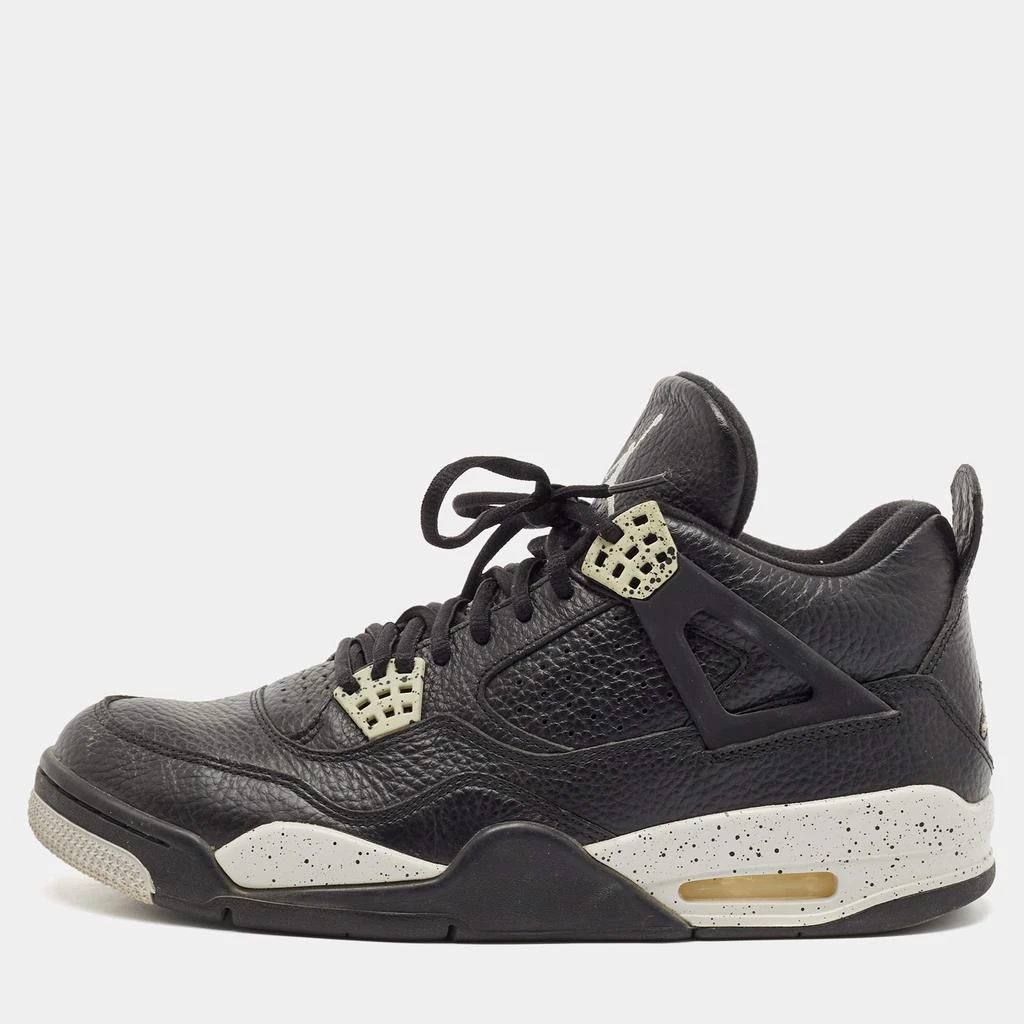 Jordan Air Jordans Black/Grey Leather Jordan 4 Lace Up Sneakers Size 44.5 1