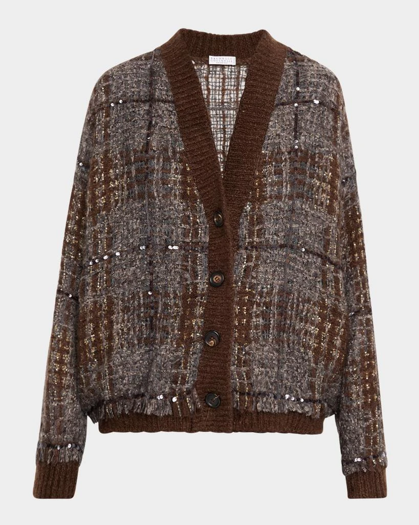 Brunello Cucinelli Tartan Organza Embroidered Cardigan 1