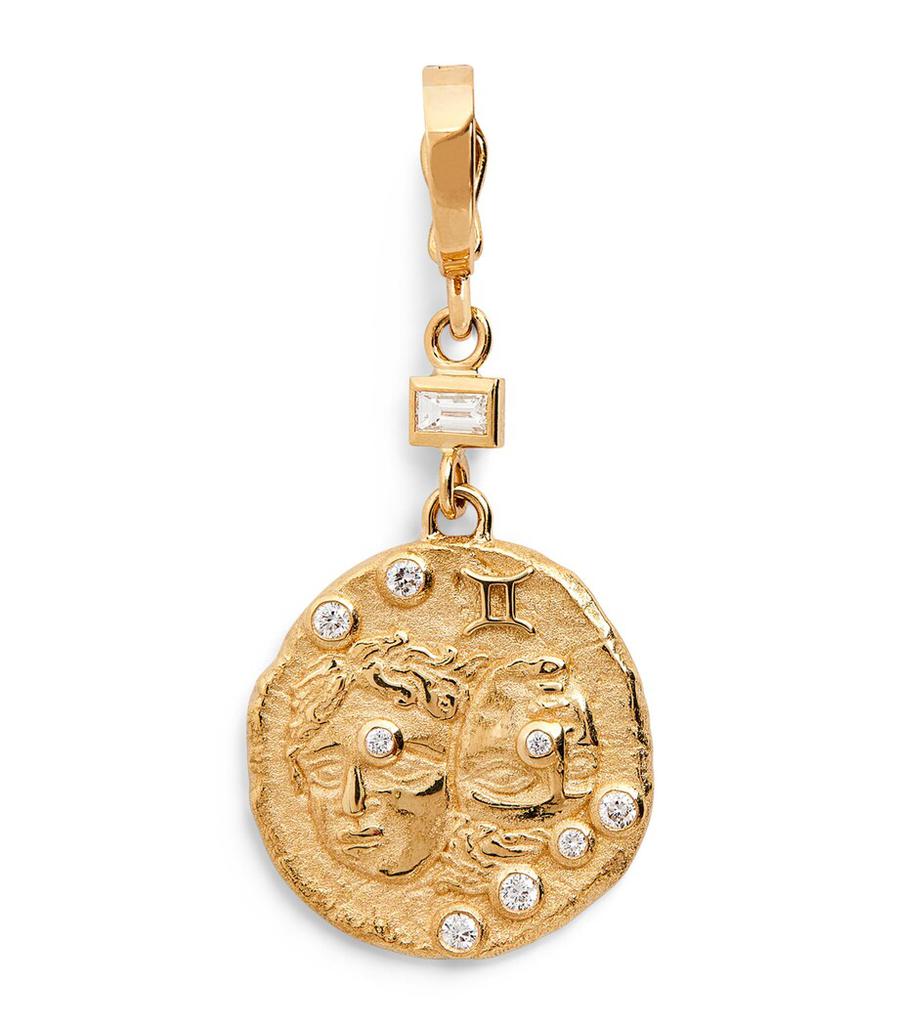 Azlee Small Yellow Gold and Diamond Gemini Coin Charm