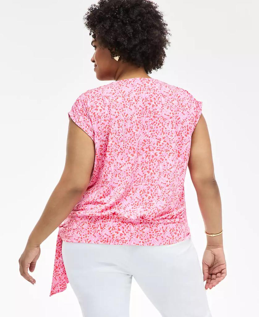 INC International Plus Size Printed Side-Tie Cap-Sleeve Surplice Top, Exclusively at Macy's