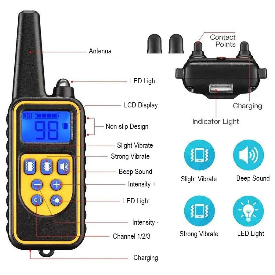 Pet Life Barkshield LED 1-to-3 Dog 900 Yard Range 7-Level Vibration and Sound Training Dog Collar - Black 3